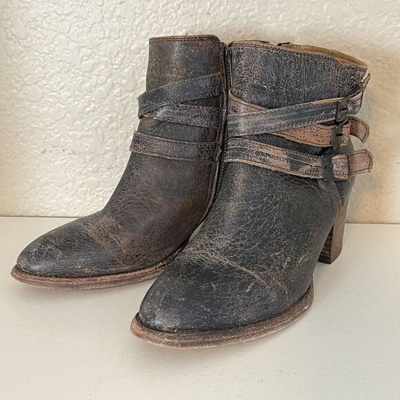 Bed Stu boots Begin Black Lux Leather Ankle booties Distressed size 7.5 - Picture 5 of 16